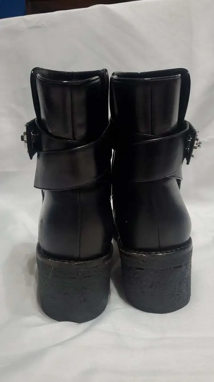 Tory Burch Kira Black Leather Buckle Ankle Boots Size 7M